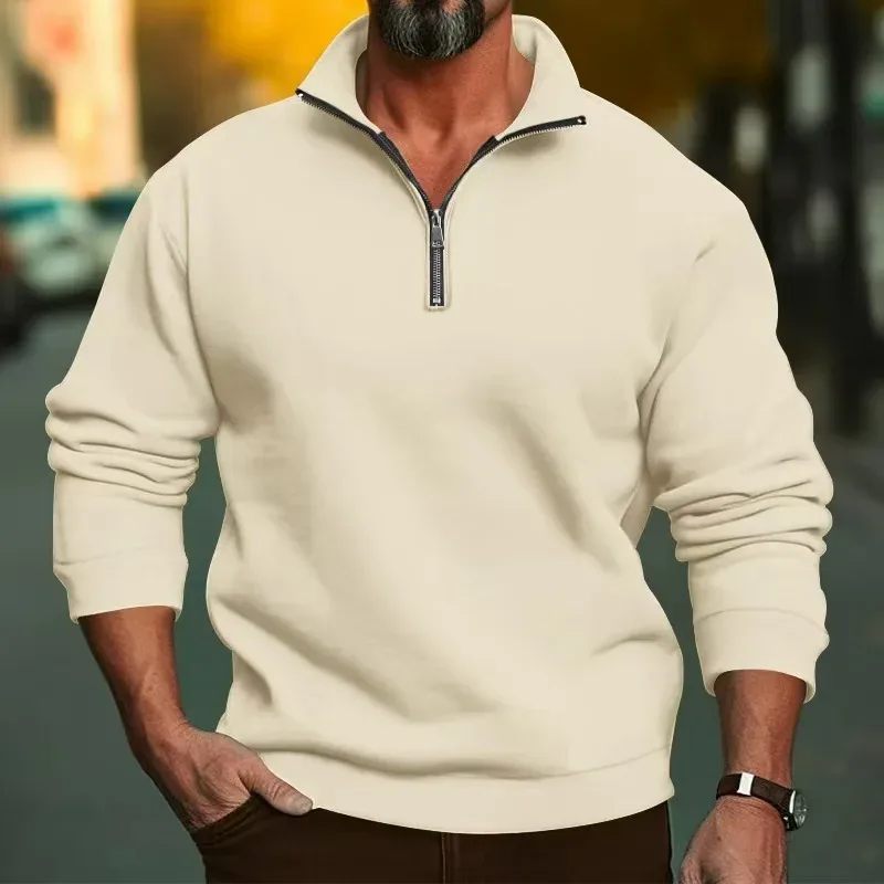 2026 Outdoor Men Zipper Sweatshirts Spring Quarter Zip Pullover Half Zipper Hoodie Men Gym Man Autumn Solid Men Sweatshirt Coat — image 7