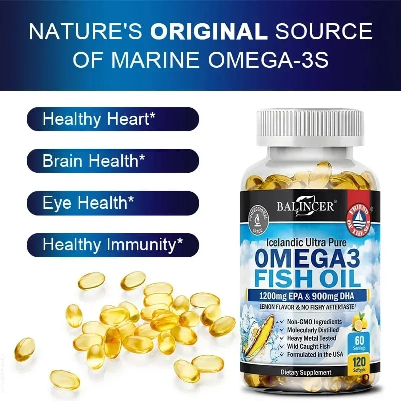 Fiskeolie Omega 3 Indeholder EPA 1200mg & DHA 900mg - til led Øjne Kognitivt tilskud Ikke-GMO glutenfri — image 4