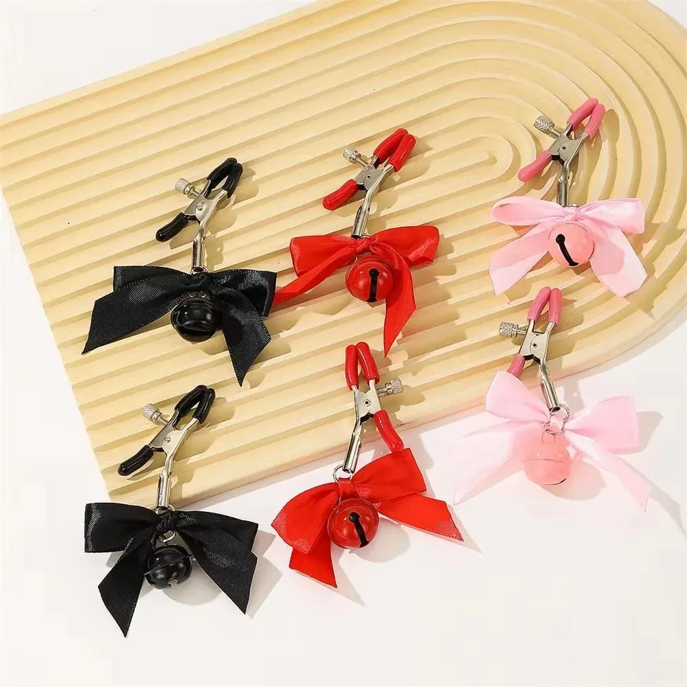 1 Pair Bowknot Small Bell Nipple Clamps Metal Breast Stimulation Exotic Accessories Bondage Hairball Sexy Women's Sex Toys — image 4