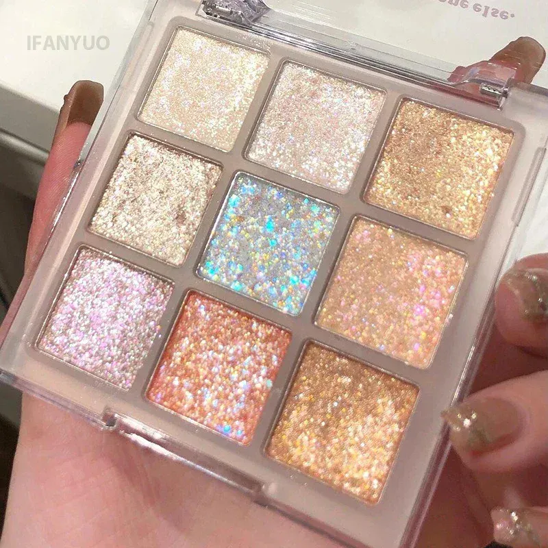 9Colors Glitter Eyeshadow Palette Pearlescent Earth Color Eye Shadow Shimmer Highlight Sparkling Sequin Gold Silvery Eyes Makeup