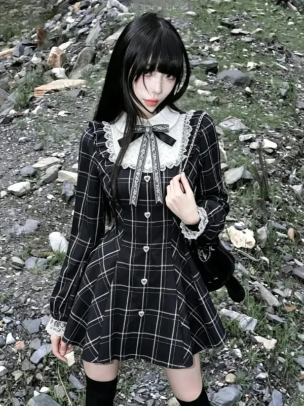 Gothic Vintage Spets Y2k Mini Klänning Dam Design Streetwear Svart Lolita Slim Klänning Långärmad Elegant Klänning Spicy Girls — image 10