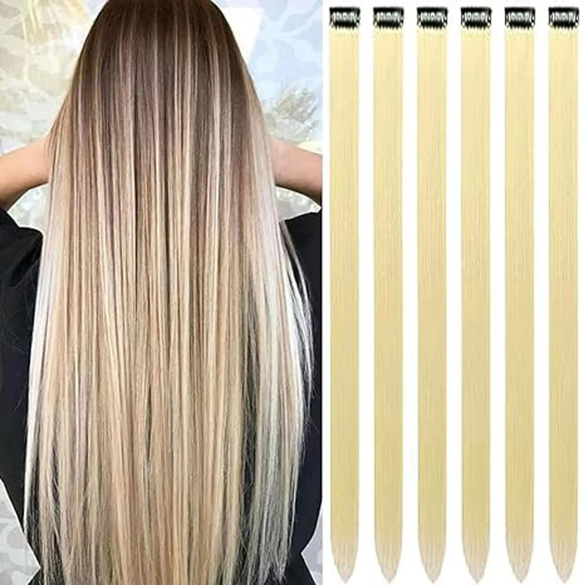 6 Pcs Clip Ins Hair Extensions 22 Inch Straight Colorful Clip In Hair Extensions Rainbow Party Highlights Synthetic Hairpiece — image 27