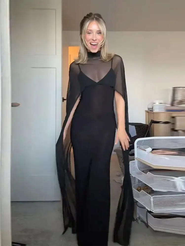 Sheer Cape Women's Evening Dresses Elegant Slim V-neck Backless Sleeveless Hip Package Dress For Woman 2026 Lady Party Vestidos