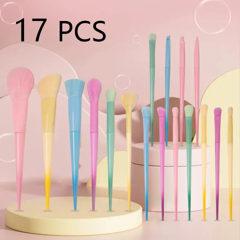 17 PCS Makeup Brushes Set Foundation Blending Face Powder Blush Concealers Eyeshadow Rainbow Makeup Brush Kit