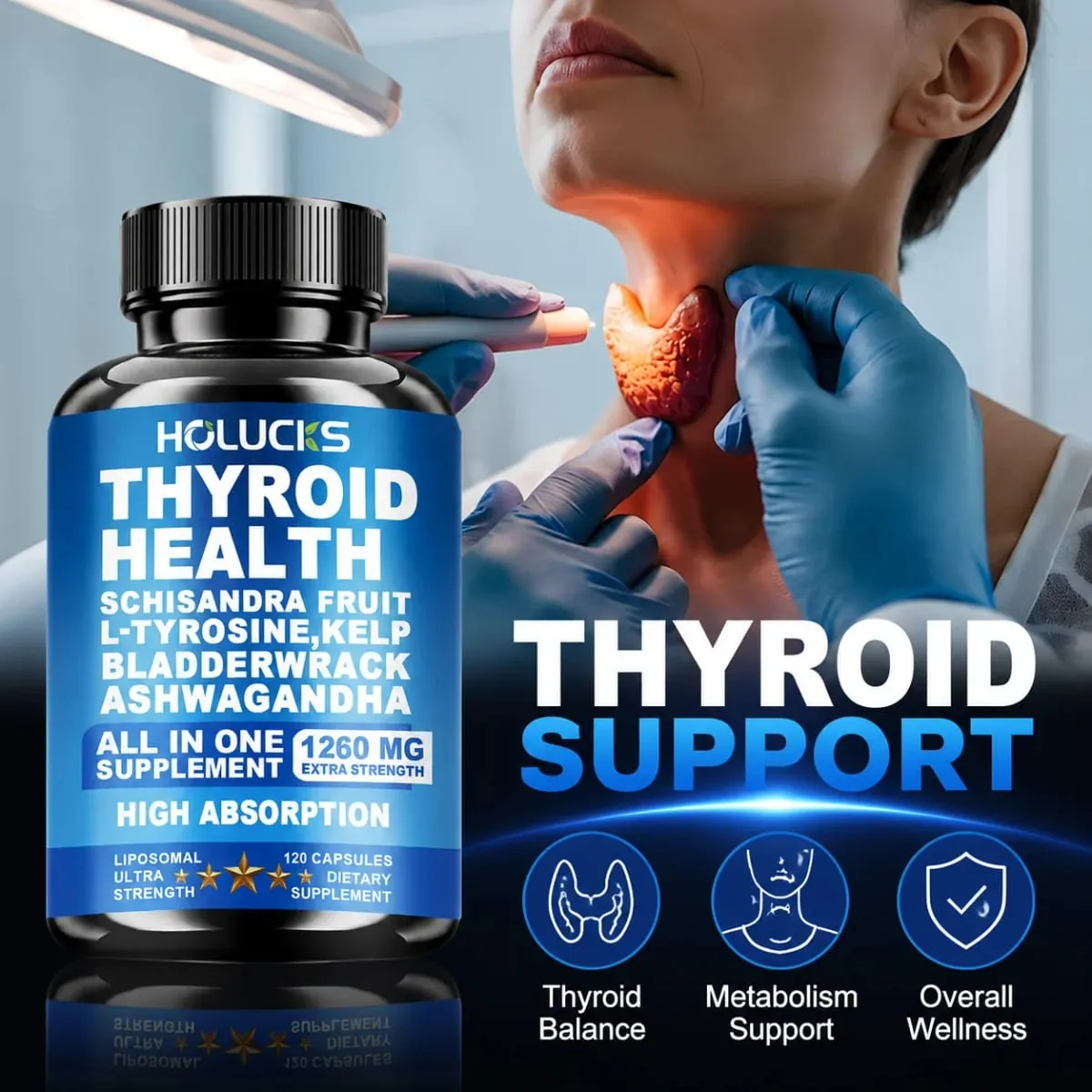 Organic Thyroid Function Support Capsules with L-Tyrosine Kelp for Immune System Metabolism Daily Energy & Mental Focus — image 2