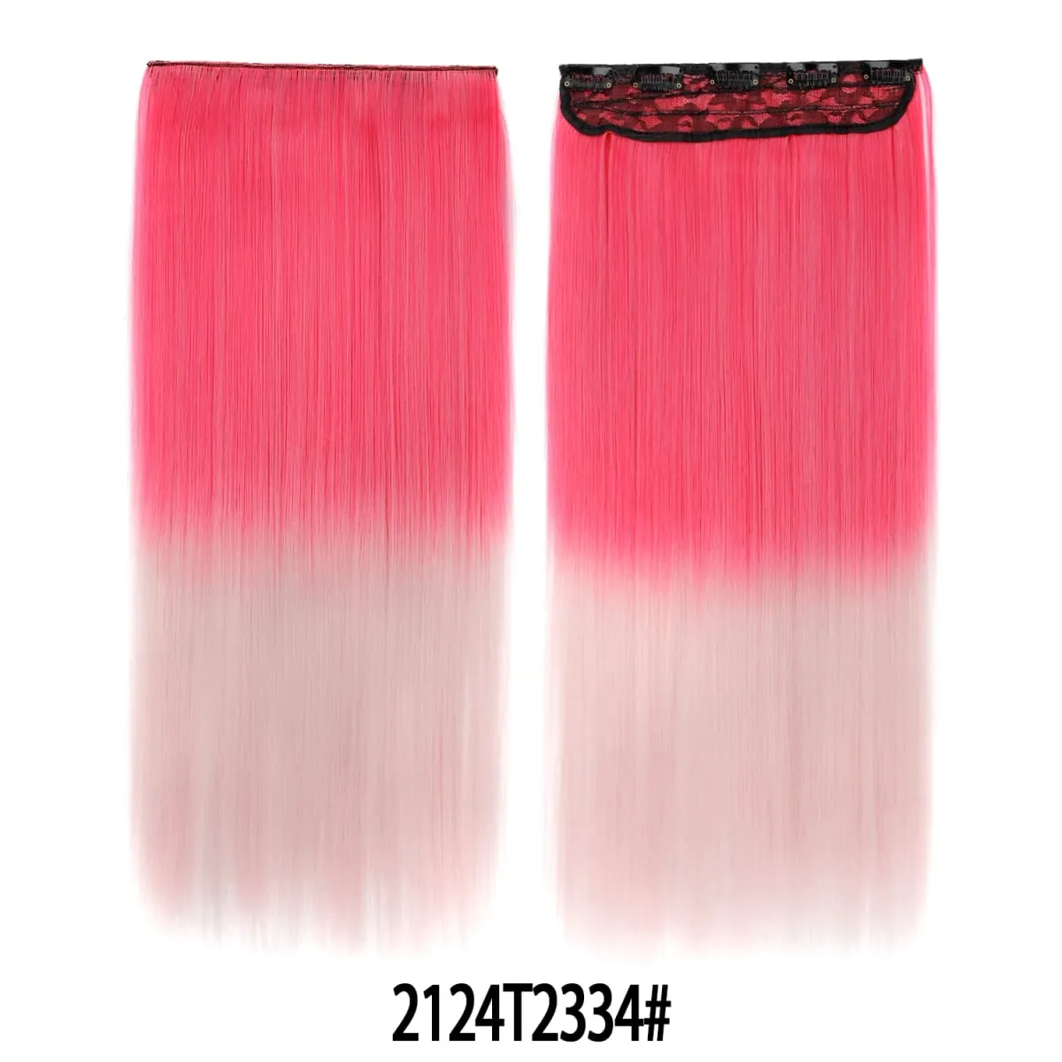 Jeedou Rainbow Hairpieces Clip In Hair Extension One Piece With 5Clips Ombre Color Straight Hair Wig For Girls Halloween Cosplay