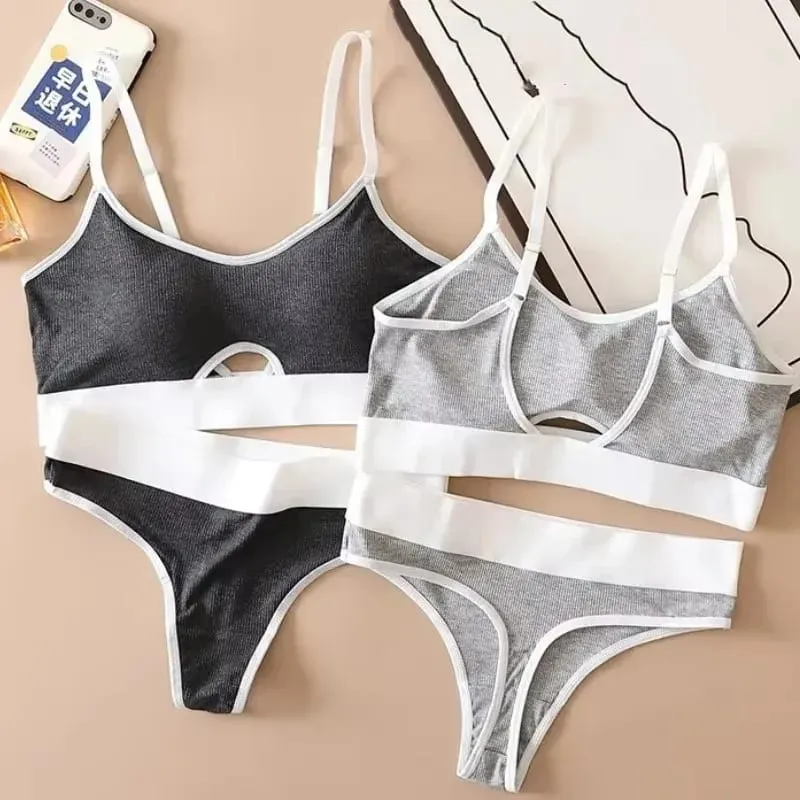 Seamless Bras Sports Bra And Panties Set Women Hollow Out Cotton Underwear U Back Push Up Bras Comfort Sexy Set Lingerie — image 1