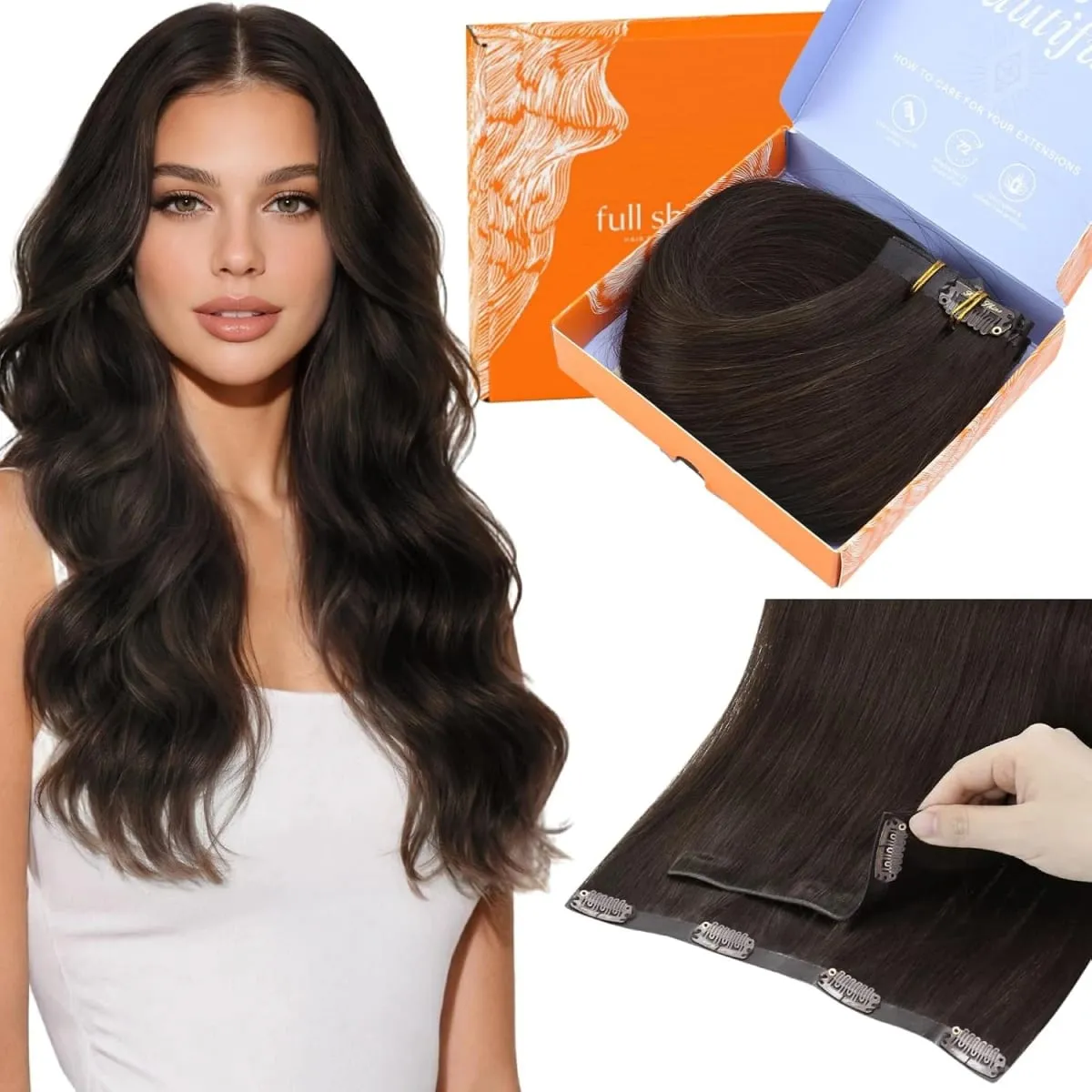 Full Shine 7 Pcs Genius Weft Clip In Hair Extensions Human Hair Seamless Invisible PU Weft Clip Ins For Women