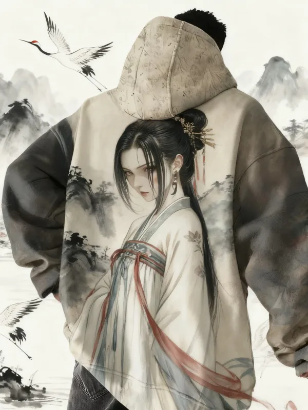 Hot Anime Girl Back Pattern Sweatshirt Casual Long Sleeve Hooded Pullover 3D Printing Top Fashion Oversized Men's Hoodies — image 4