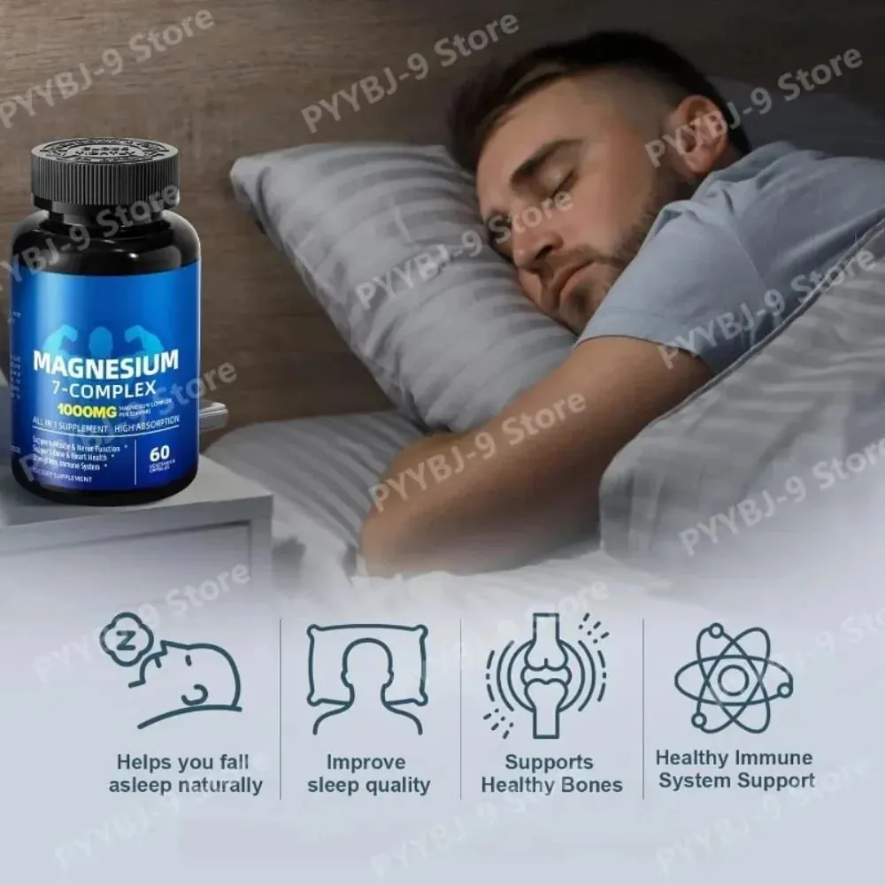Magnesium 7-Complex Capsules 1000mg with B6 D3 Zinc High Absorption Vegan Formula for Muscle Nerve Bone Heart Support 60 Count — image 5