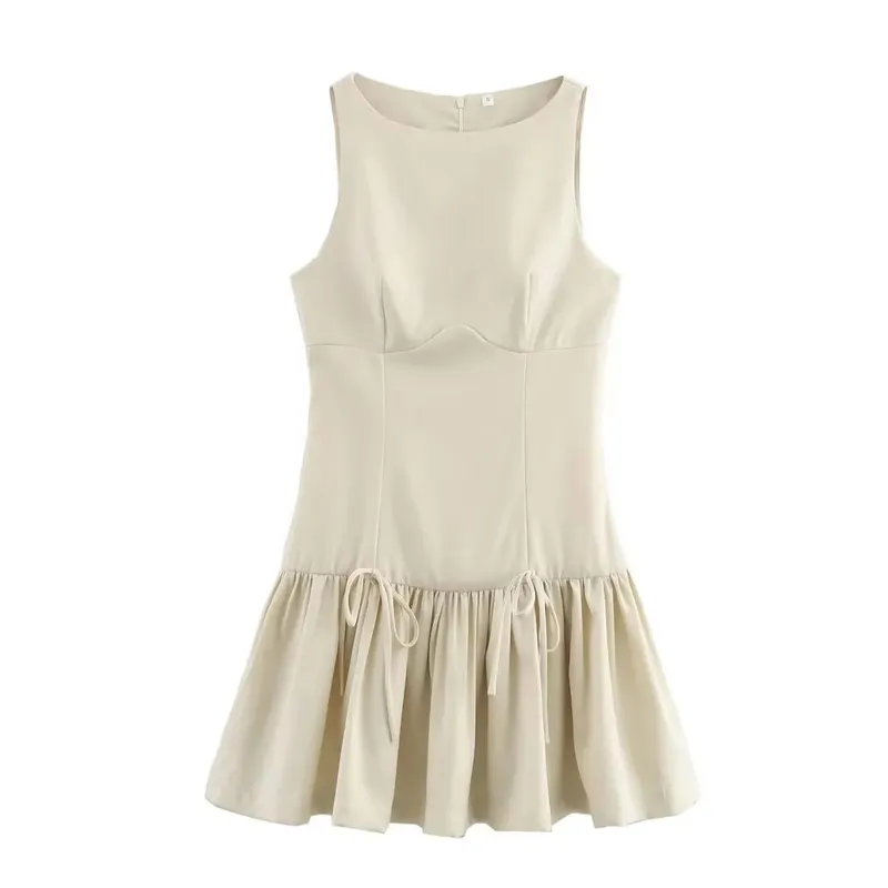 HH Minimalist Womens Sleeveless Ruffle Dress Back Zipper Casual Office Workwear Fashion Weekend Party Vacation Mini Dress