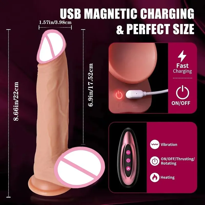 Vibrador - Vibrador -9 Polegadas Massageador Vibratório de Silicone Telescópico para Casais 10 Modos Brinquedo de Massagem Erótica Seguro Discreto Parceiro Feminino Prazer — image 7
