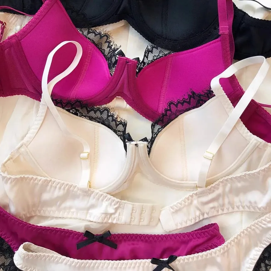 2025 Ny sexig tunn bomullsspets patchwork-bh-set kvinnor push up-samla sexiga underkläder Trosor Satin Underkläder Flickor Intimates — image 5