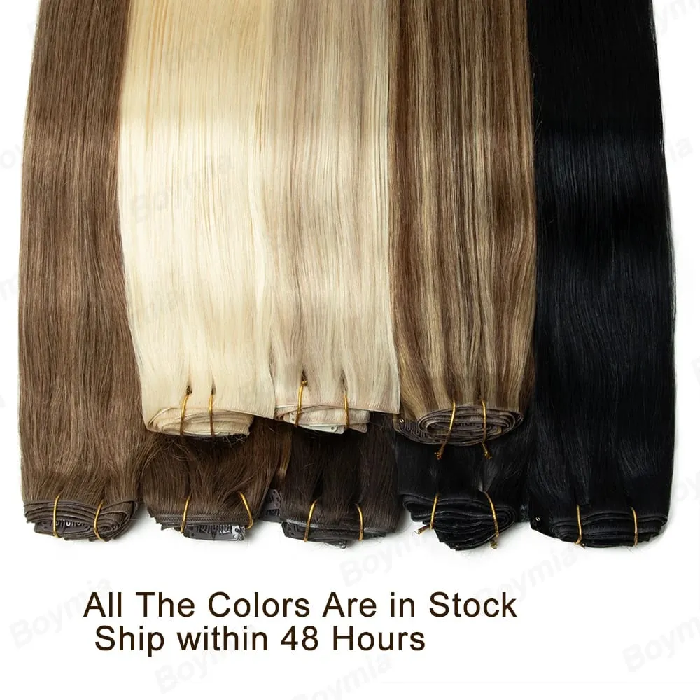 Women Lightweight Clip In Extensions 7Pcs Set Invisible PU Tape Weft Injected PU Natural Human Hair 12-24inch Adding Length Use
