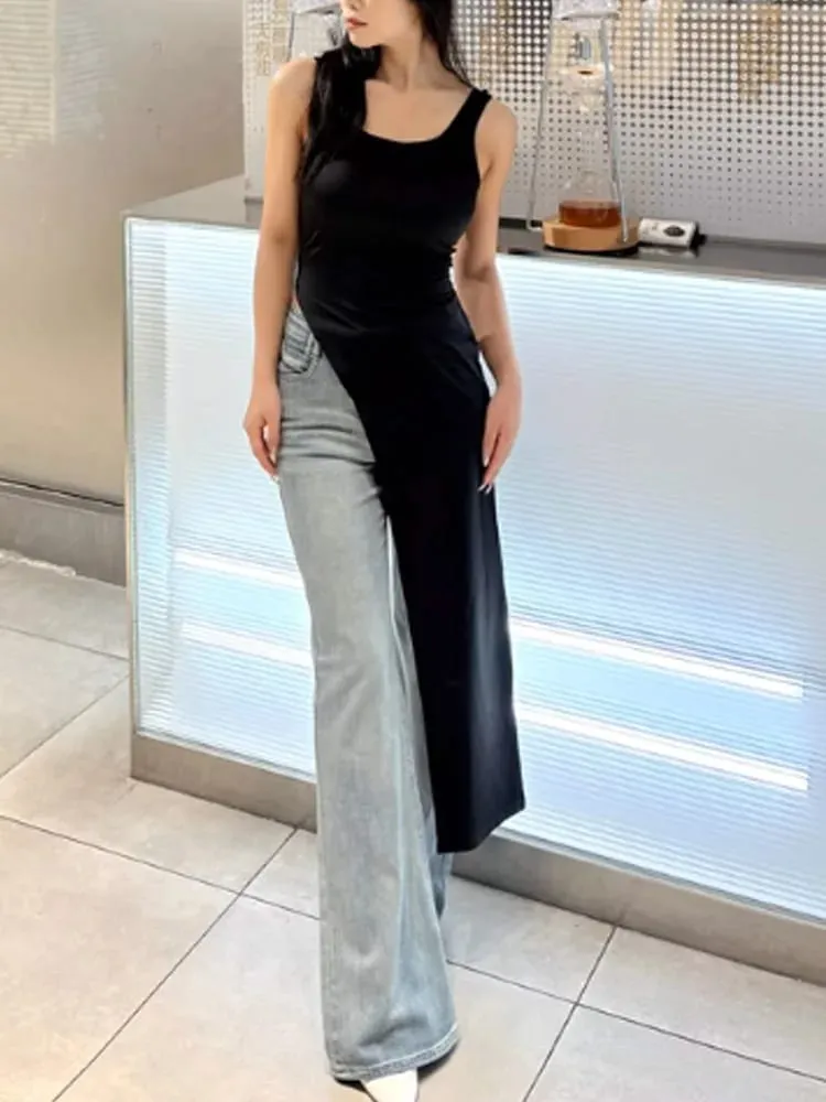 Summer personality trend slim fit solid color street niche irregular asymmetrical hem sleeveless camisole vest dress — image 2