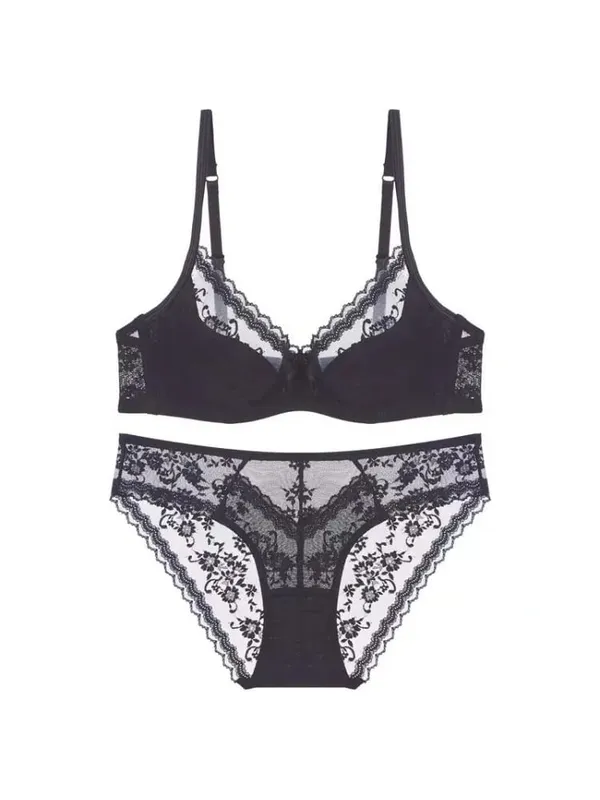 French Lace Underwire Bra Set | Half Cup Push Up Bra Large Bust Summer Lightweight Slimming Anti Sag Women‘s Lingerie BANERDANNI — image 12