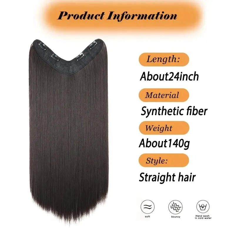 24Inch Synthetic Long Straight One Piece 4 Clips Hair Extensions Invisible Hairpiece Soft Fake Hair For Women Daily Wear — image 3