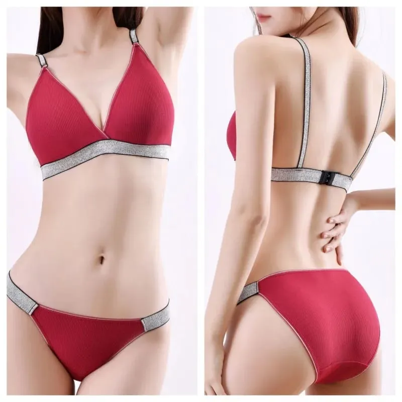 Women Wirefree Bra at Panties Set Padded Bralette Low Rise Bikini Briefs Sexy Lingerie Set Soft Comfy Daily Wear Underwear — image 3