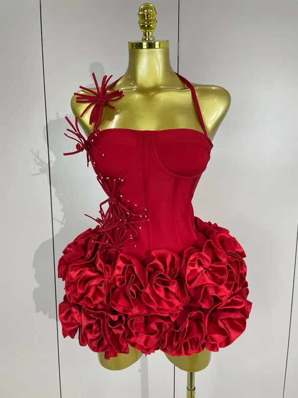 Sexy halter vestido de baile celebridade clube duas peças conjunto cocktail elegante moda feminina luxo festa aniversário vermelho preto bandagem outfit