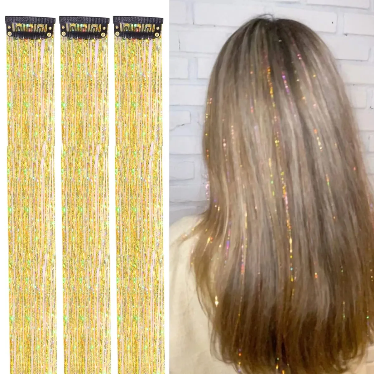Hair Tinsel Clip in Dreamy Colorful Fairy Hair Tinsel Kit 24 Inch Glitter Clip in Hair Extensions for Girls Women Synthetic