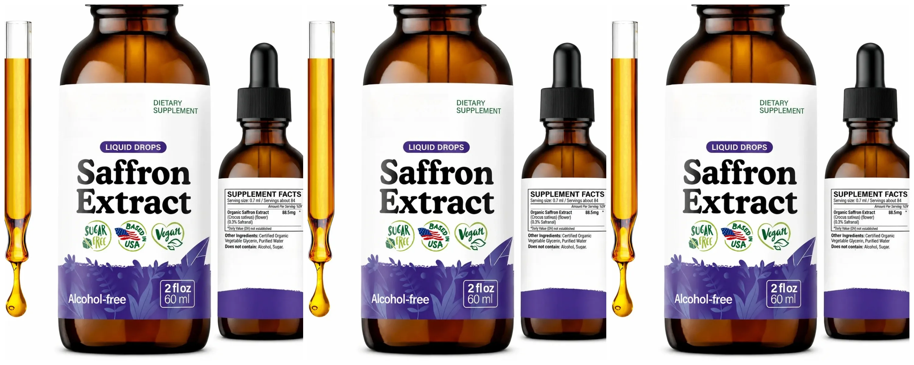 Organic Saffron Liquid Extract Drops Plant Based Herbal Supplement Vegan Sugar Alcohol Free 60ml Daily Health Supplements — image 9