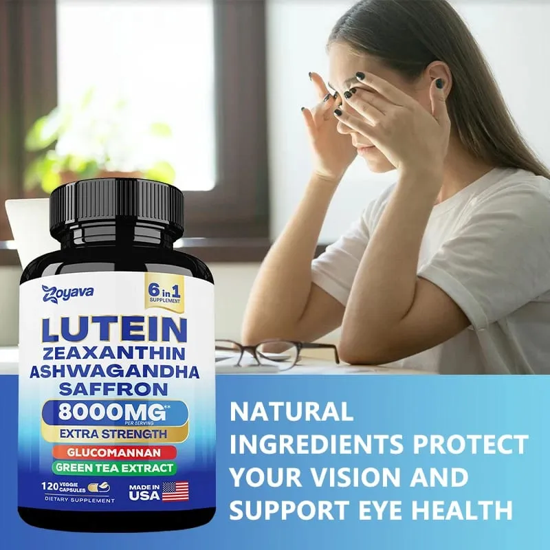 Lutein & Zeaxanthin Supplement 8000 Mg Eye Vitamins with Saffron for Adults Eye Health Supplement Supports Vision