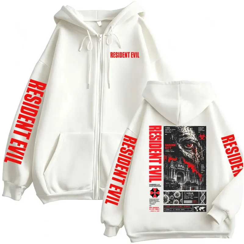 Vintage residente mal t-vírus horror jogos zip up hoodies homens mulheres harajuku gótico moda jaqueta camisolas casacos streetwear — image 7