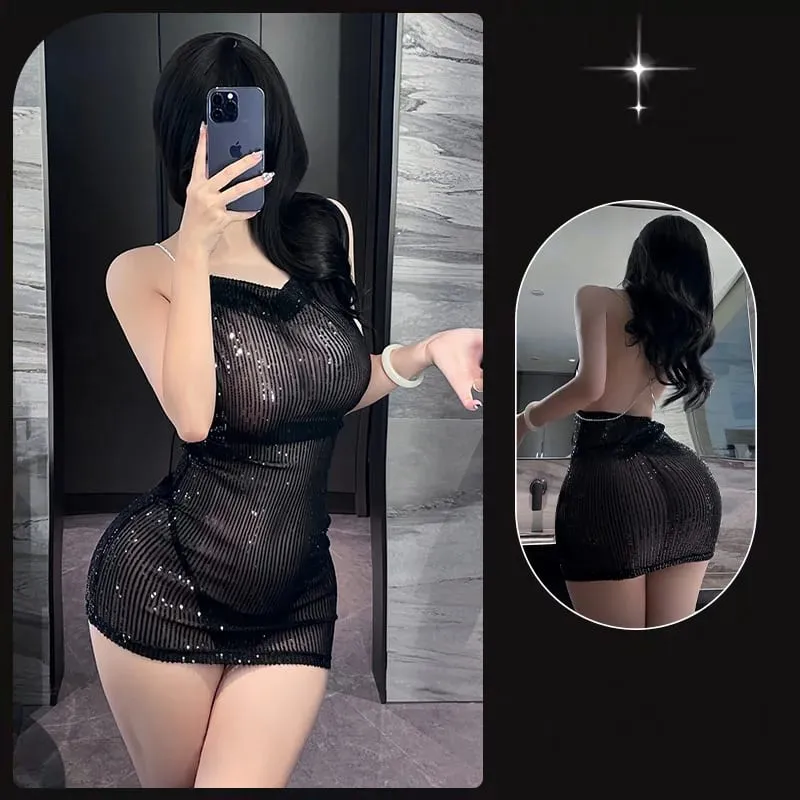 Klänning Tight hängslen höftkramar kort kjol paljetter damkläder Festklänningar kvinna sexig tjej latex damkläder xxx — image 8