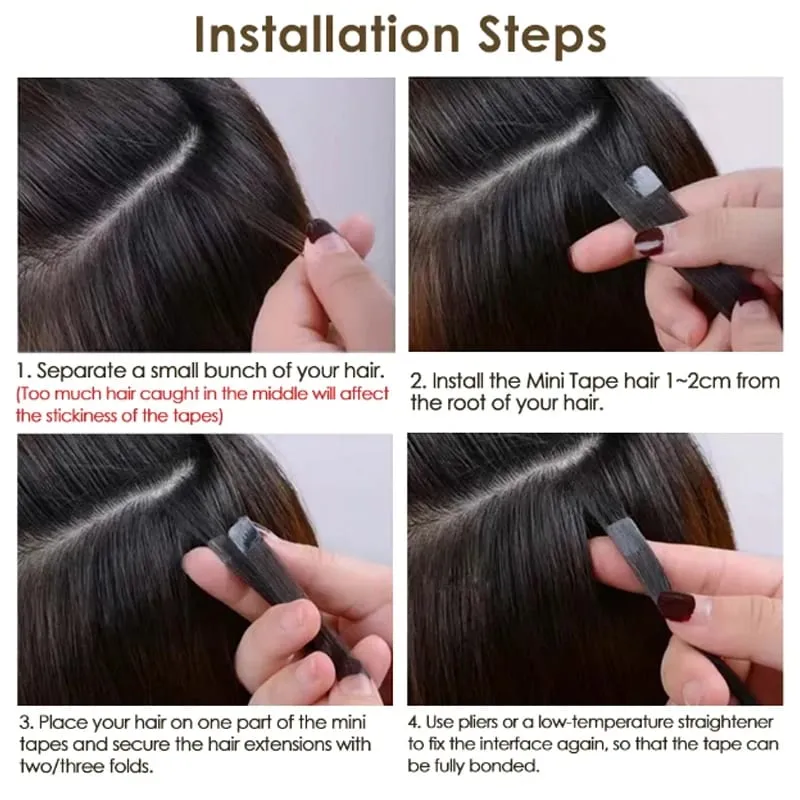 Mini Tape in Hair Extensions Human Hair Natural Tape in Extentions 3x0.8cm Invisible Tape 10pcs/pack For Side Hair