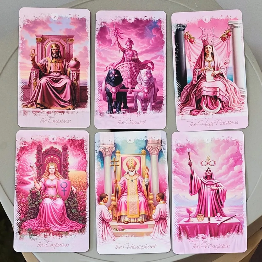 Baralho de tarô romântico rosa fantasia em caixa de lata 11*6.2cm baralho completo de 78 cartas com livro de instruções oráculo de adivinhação espiritual — image 3