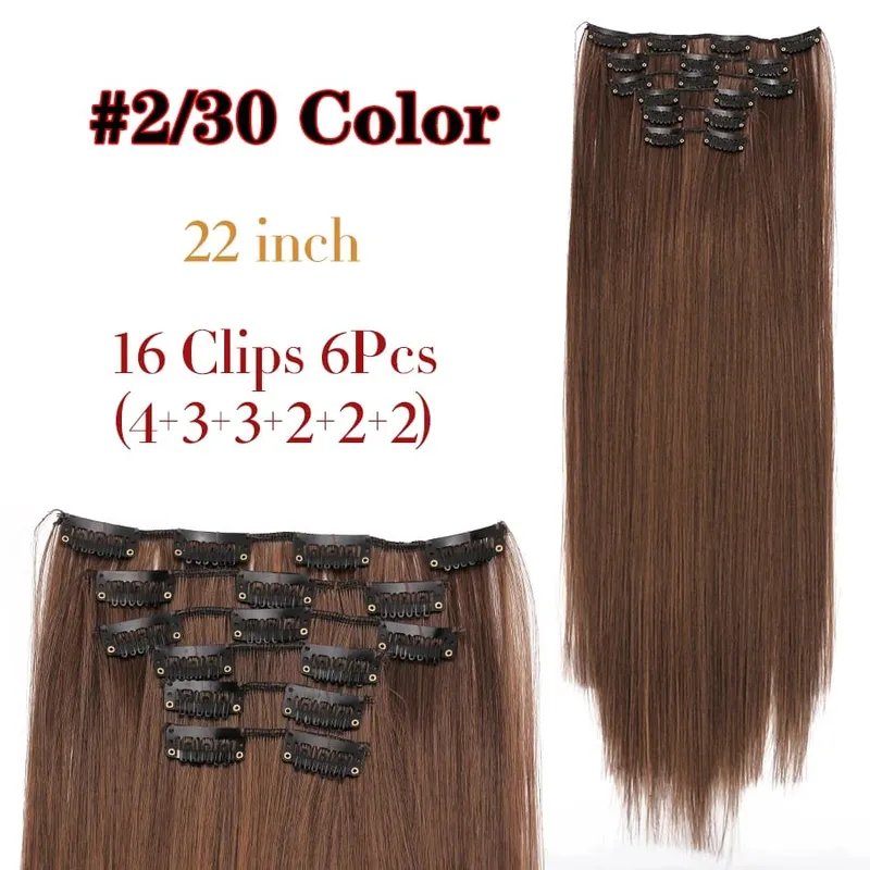 Black Clip In Extensions Straight 22" Long Synthetic Thick Clips On Hair Piece For Women 6Pcs/Set Curly Full Head Weddings Daily — image 9