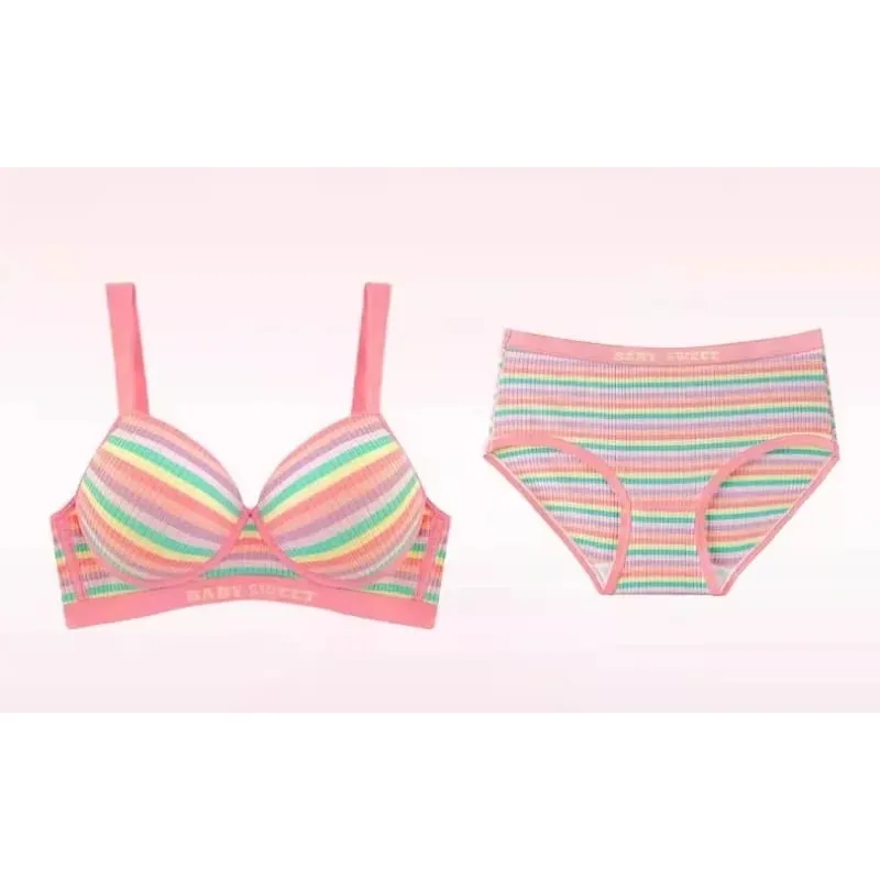 Seamless Bra Set for Women Rainbow Striped Shaping Bralette Lifting & Anti-Sagging Lingerie Small Bust Fit S-XL — image 4