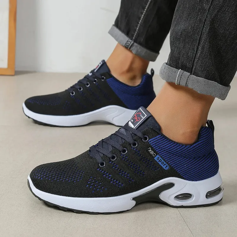 Men's Breathable Lace-Up Running Shoes Knitted Mesh Casual Shoes Comfortable Cushioned Sole Daily Shoes — image 1