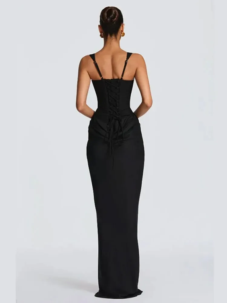 Sexy Women Square-neck Halter Maxi Dress 2026 Pleated Sleeveless Backless High Waist Bodycon Dresses New Summer Lady Party Robes — image 3