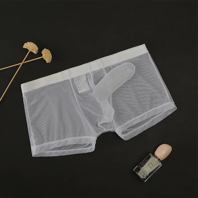 Mga Sexy Men Mesh Transparent Lightweight Underwear See Through Breathable Boxer Briefs Panties Bullet Separation Male Boxer Panty