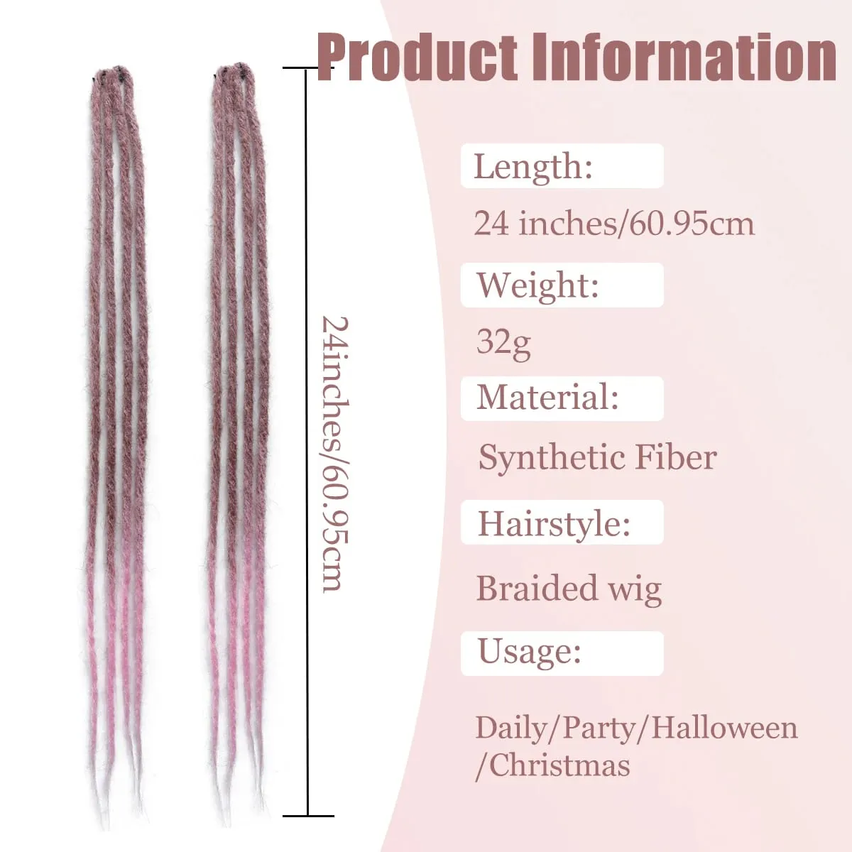 2Pcs Clip in Braid Hair Extensions Wig Synthetic Dreadlock Hair Pieces Bohemian Hair Accessories For Women Daily/Party Use — image 3