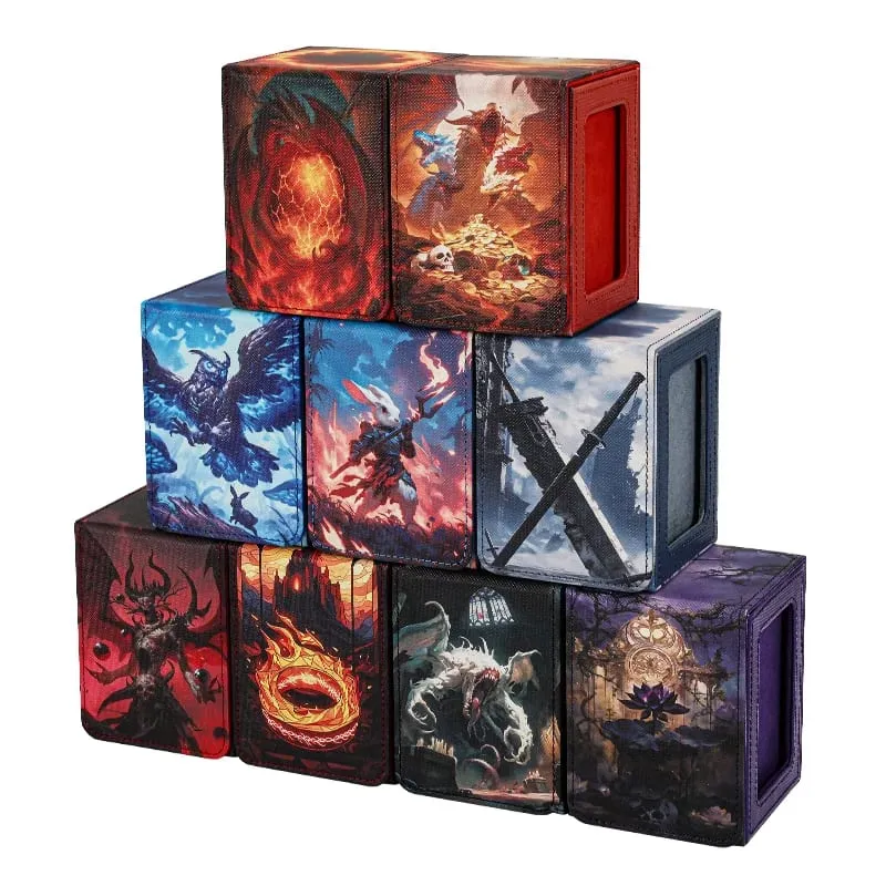 Card Deck Box for Pattern Print Cards with Display Window Hold 100+ Double-Sleeved Cards PU Leather Card Box Fits TCG Cards — image 3