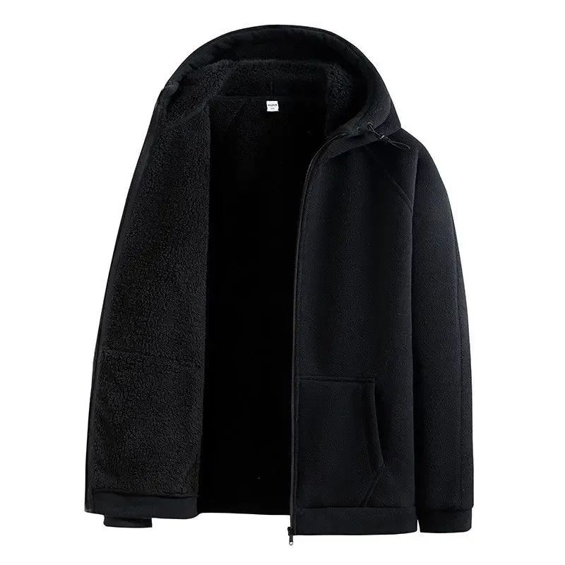 Men Polar Fleece Hooded Jacket 2025 Autumn Winter Men Thicken Warm Parkas Coats Men Soild Color Jackets Male Hoodies Sweatshirt — image 1
