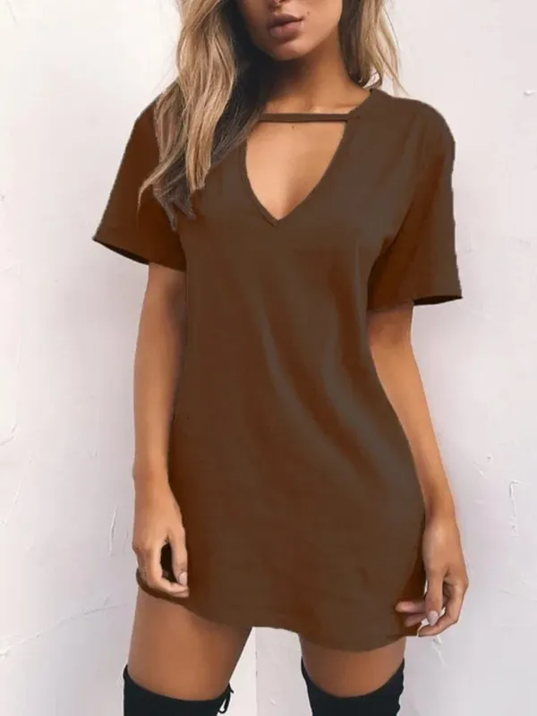 Sexy Elegant Dress Wrap Deep V Neck Cut Out Loose Dress Women Solid Color Short Sleeve Mini Dress Club Party Vestidos — image 6