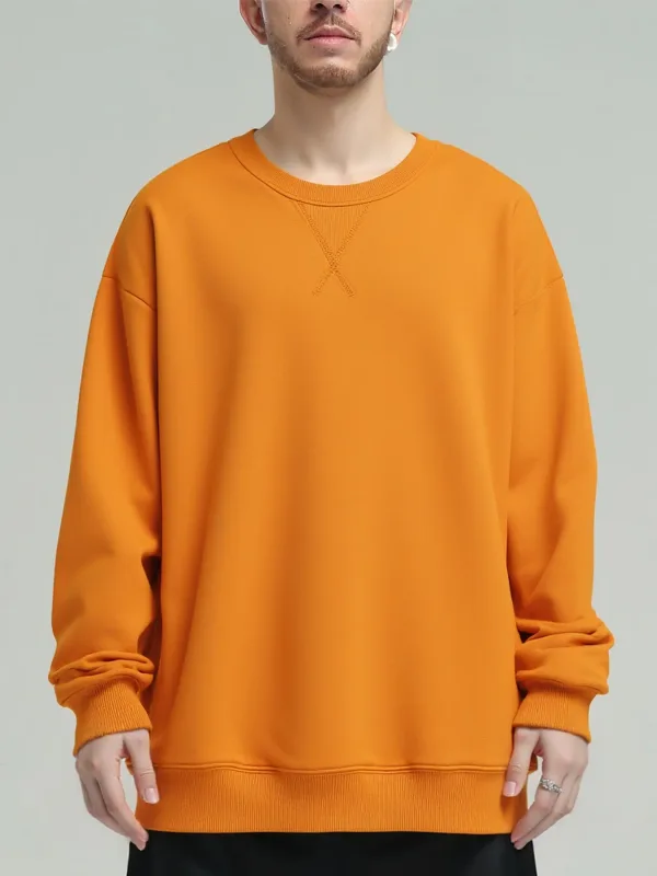380g Tight Match Heavy Inverted Triangle Loose Versatile Solid Cotton Vintage Autum Winter Long Sleeve Round Neck Sweater — image 4
