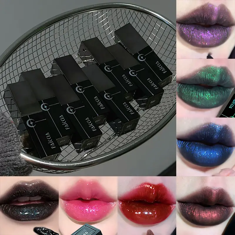 8 Warna Berkilauan Berair Lip Gloss Diamond Pearlescent Metallic Gincu Tahan Lama Melembapkan Tidak Melekit Mekap Parti Halloween