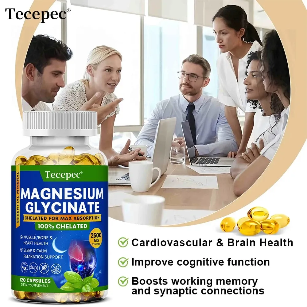 Suplemento de Glicinato de Magnésio Altamente Absorvido Suporta Relaxamento e Recuperação Muscular Biodisponibilidade Máxima 120 Cápsulas