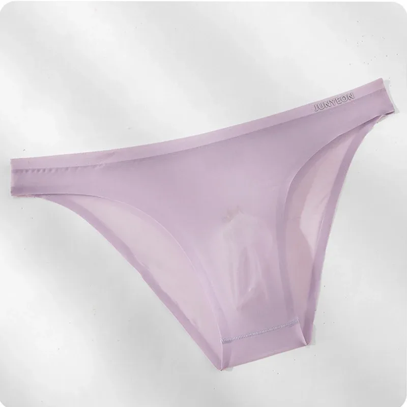 Sem costura de secagem rápida cuecas masculinas cor sólida seda gelo ultra-fino cuecas sexy respirável 3d bolsa calcinha — image 4