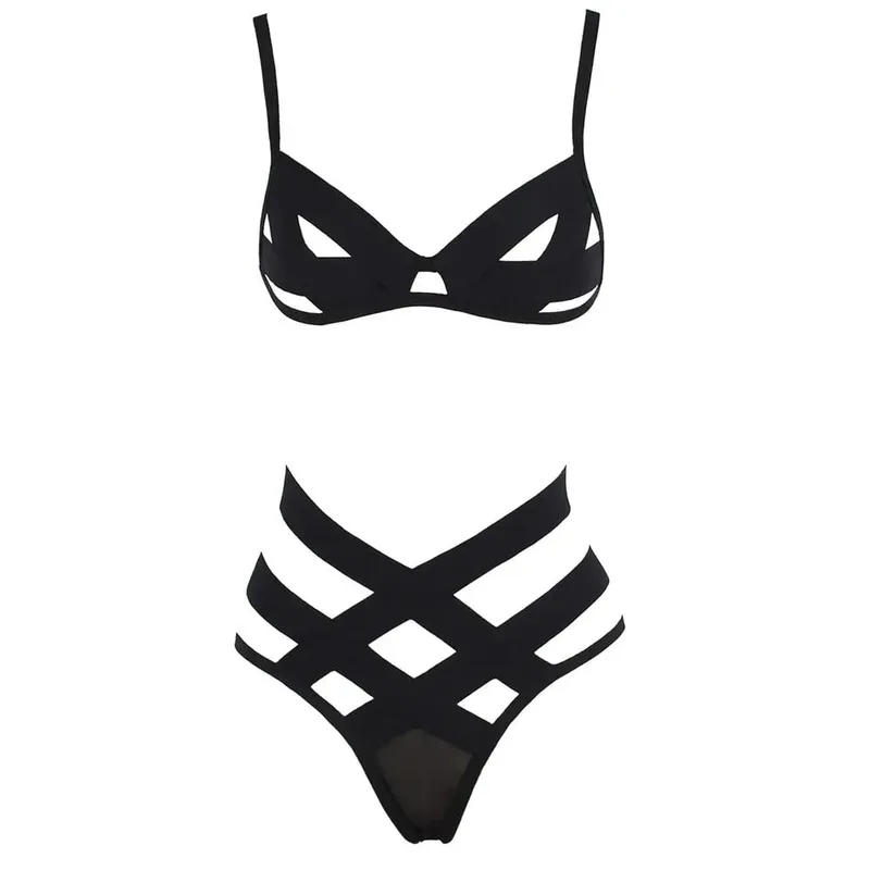 Lingerie feminina espartilho bandagem oco underwire atrevido musselina roupa de dormir roupa de dormir