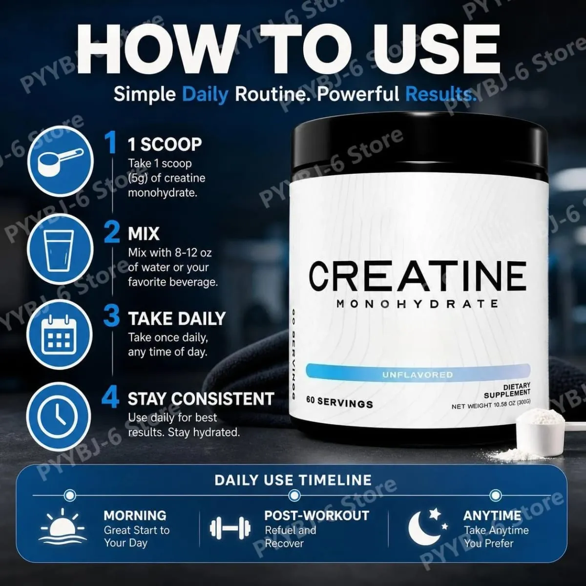 Creatine Monohydrate Powder 300G Unflavored Vegan Muscle Building Strength Cellular Energy Levels Brain Function 60 Servings
