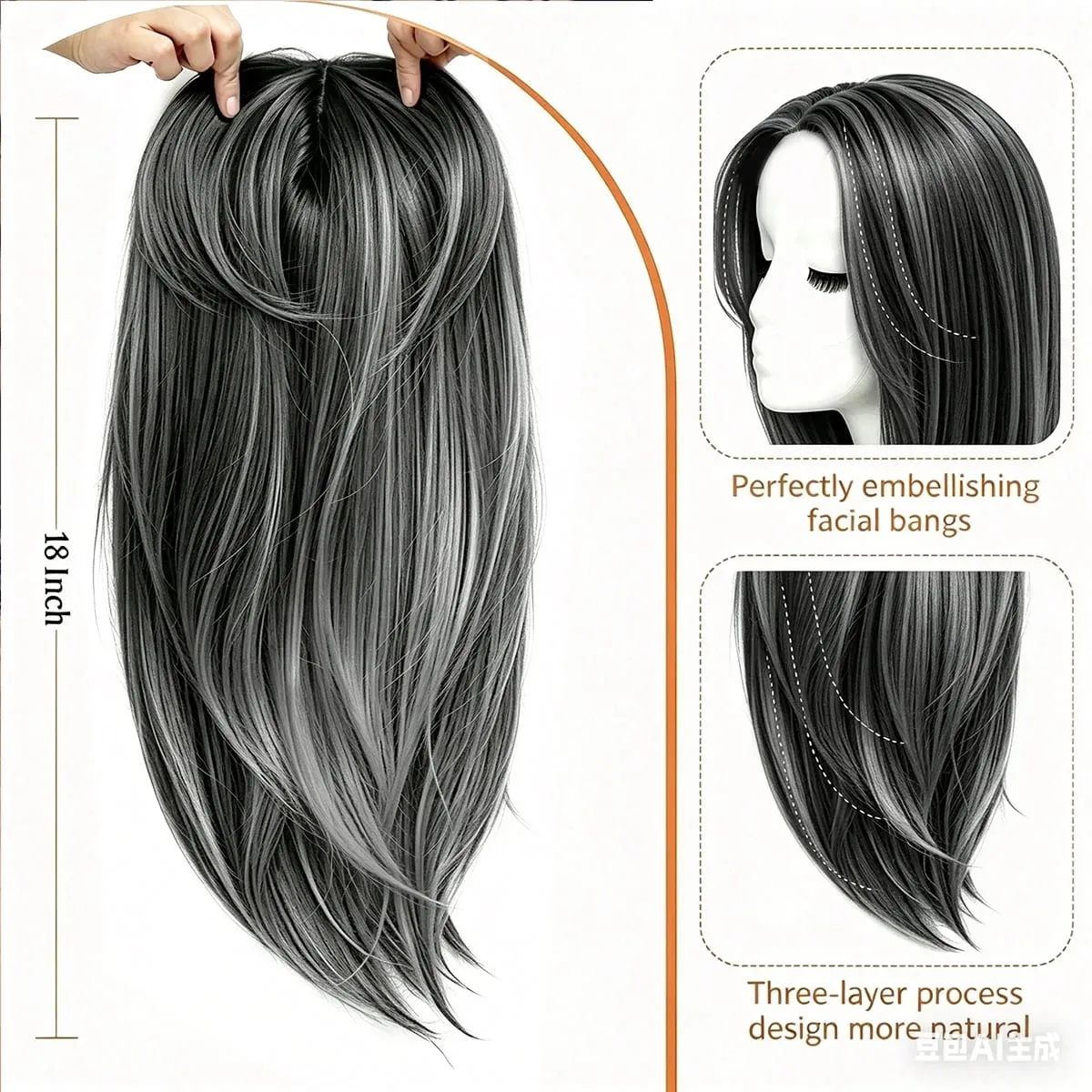 18in Clip in Synthetic Hair Topper with Bangs for Women lightly Curled Ends Wiglets Synthetic Fiber Pieces for Women