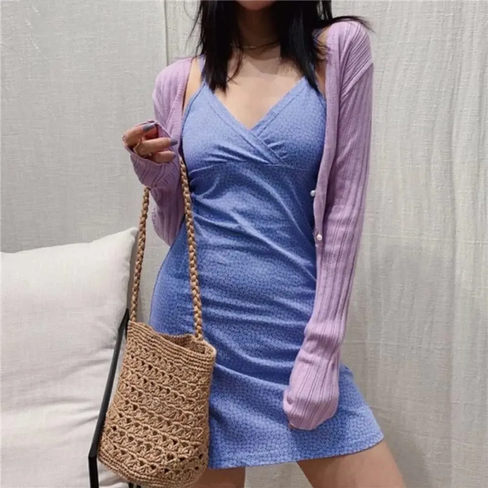 Korean V-neck Halter Floral Skirt a-line Skirt Floral Print Vintage Floral Mini Dress Retro Vintage Floral Halter Skirt Ladies