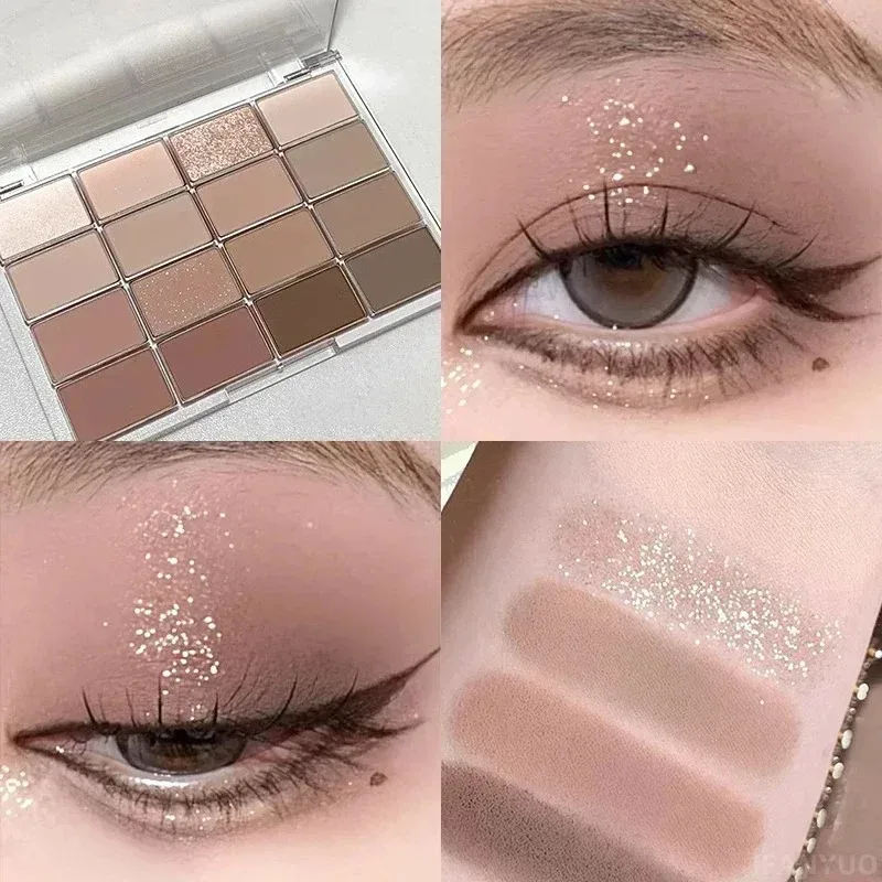 16 Colors Black Pink Eyeshadow Palette Glitter Shimmer Pearlescent Matte Low Saturation Style Long Lasting Eye Shadow Eye Makeup — image 9