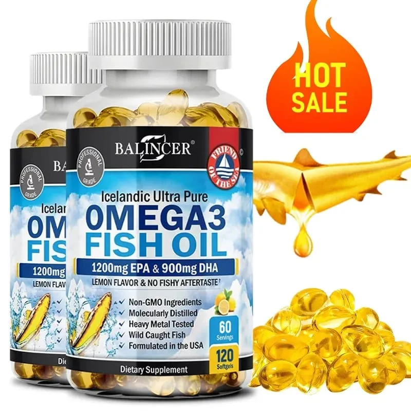 Fiskeolie Omega 3 Indeholder EPA 1200mg & DHA 900mg - til led Øjne Kognitivt tilskud Ikke-GMO glutenfri — image 1