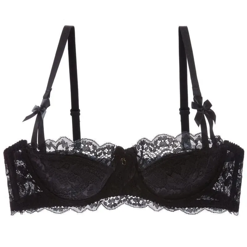 French Pure Passion Bow Shaped Shoulder Strap Lace Sexy Half Cup Push Up Bra Set Women's Thin Lingerie Big Breast Small Cup S-XL — image 9